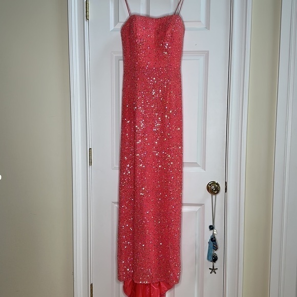 Jovani Pink Beaded Silk Gown with Train 10 - Picture 3 of 17